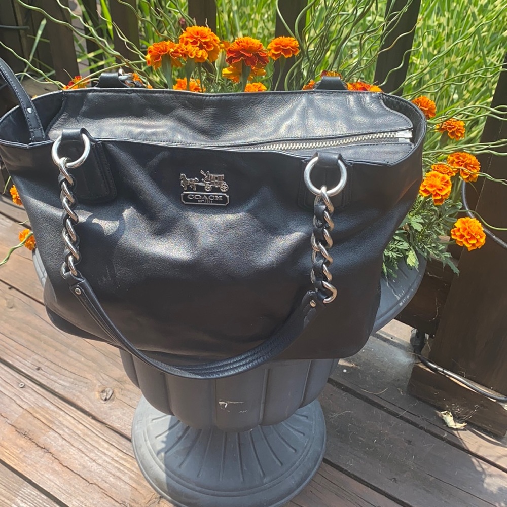 Black leather coach purse